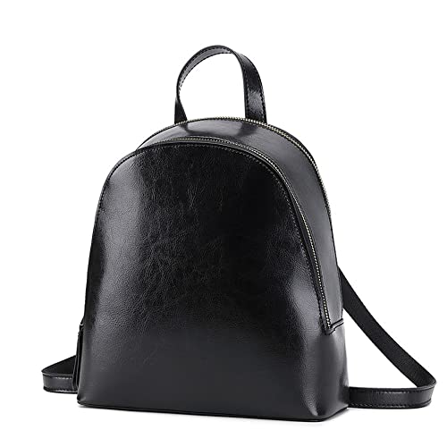 JIUFENG Rucksack für Damen, Doppelreißverschluss, echtes Leder, kleiner Tagesrucksack, Damen, Umhängetaschen, Geldbörsen (Schwarz) von JIUFENG