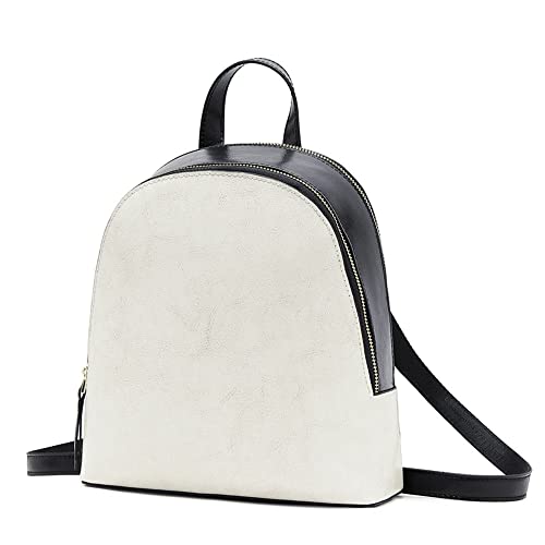 JIUFENG Rucksack für Damen, Doppelreißverschluss, echtes Leder, kleiner Tagesrucksack, Damen, Umhängetaschen, Geldbörsen (Weiß & Schwarz) von JIUFENG