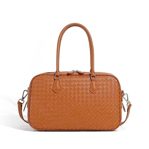 JIUFENG Strapazierfähige Handtasche aus gewebtem Rindsleder für Damen – Mehrzweck-Schulter- und Crossbody-Tragetasche mit elegantem Design, Goldbraun von JIUFENG