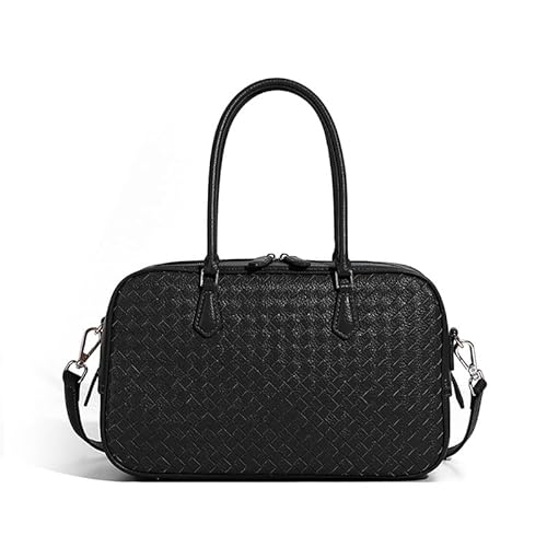 JIUFENG Strapazierfähige Handtasche aus gewebtem Rindsleder für Damen – Mehrzweck-Schulter- und Crossbody-Tragetasche mit elegantem Design, Schwarz von JIUFENG