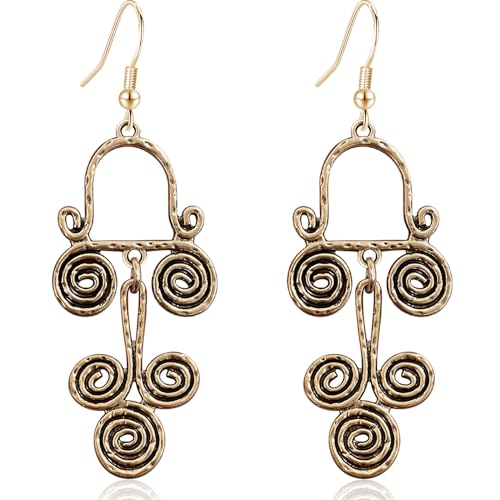 JIUIQL Bohemian Vintage Cooper Runde Kreis Scheibe Leichte baumelnde Tropfen Ohrringe Retro geschnitzte Geometrie Haken Ohrringe für Frauen, Large, Metall, Kein Edelstein JIUIQL Bohemian Vintage Cooper Runde Kreis Scheibe Leichte baumelnde Tropfen Ohrringe Retro geschnitzte Geometrie Haken Ohrringe für Frauen, Large, Metall, Kein Edelstein von JIUIQL