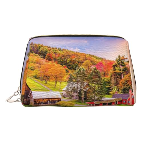 Country Farm Kulturbeutel aus Leder, Reisefreundliche Make-up-Tasche für Damen, gold, Einheitsgröße, Kulturbeutel von JIUTY