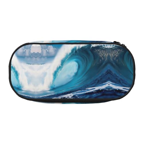 JIUTY Big Ocean Wave Hd Niedliches ästhetisches Federmäppchen mit großem Fassungsvermögen, mit Reißverschluss, tragbar, Schreibtisch-Organizer für Erwachsene, Schwarz , Einheitsgröße, von JIUTY