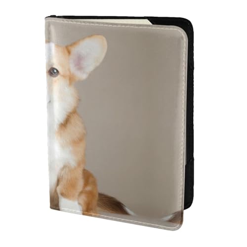 JIUTY Corgi Reisepasshülle für Damen und Herren, Rindsleder, Reisepasshülle, Reisedokumenten-Zubehör, Beige, Schwarz , Einheitsgröße von JIUTY