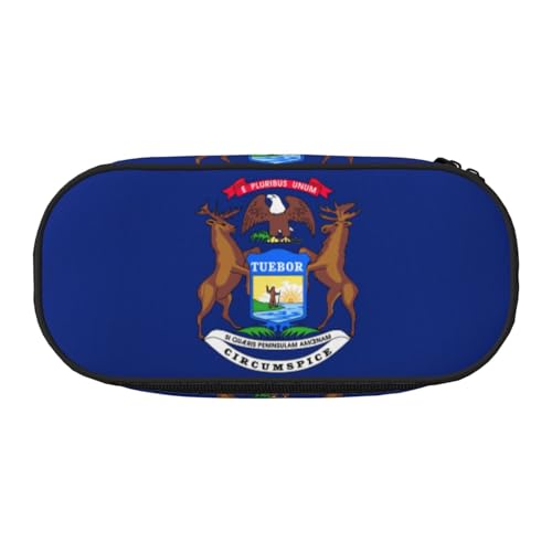 JIUTY Federmäppchen mit Reißverschluss und Michigan-Flagge, tragbarer Schreibtisch-Organizer für Erwachsene, schwarz, Talla única, Taschenorganizer von JIUTY