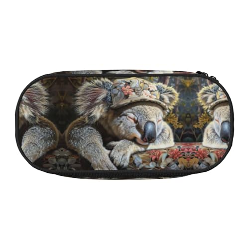 JIUTY Federmäppchen mit schlafender Koala-Kappe, niedlich, ästhetisch, großes Fassungsvermögen, Reißverschluss, tragbar, Schreibtisch-Organizer für Erwachsene, Schwarz , Einheitsgröße, von JIUTY