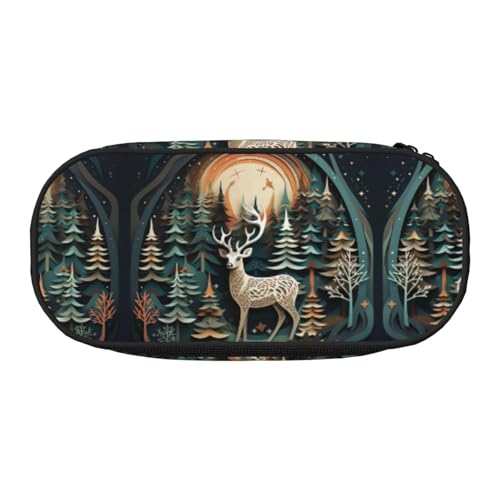 JIUTY Federmäppchen mit weihnachtlichem Hirsch, niedlich, ästhetisch, große Kapazität, Reißverschluss, tragbar, Schreibtisch-Organizer für Erwachsene, Schwarz , Einheitsgröße, Taschen-Organizer von JIUTY