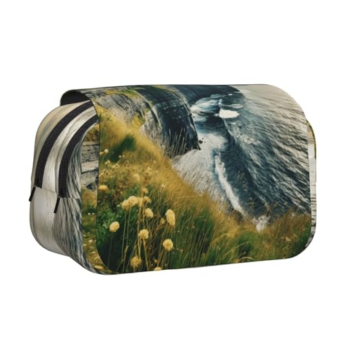 JIUTY Ireland Outdoors County Clare The Cliffs Printing Large Capacity Pen Pencil Case,Kids Stationery Bag with Double Layers for School,Office,College, Schwarz , Einheitsgröße, Taschen-Organizer von JIUTY