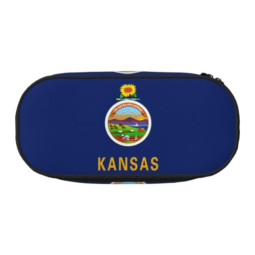 JIUTY Kansas Zustand Flagge Nette Ästhetische Große Kapazität Reißverschluss Bleistift Fällen Stift, Tragbare Schreibtisch Organizer für Erwachsene, blacks, One size, Tasche Organizer von JIUTY