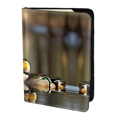 JIUTY Mallard Reisepasshülle mit Entenmotiv, für Damen und Herren, Rindsleder, Reisepasshülle, Reisedokumenten-Zubehör, Schwarz , Einheitsgröße von JIUTY