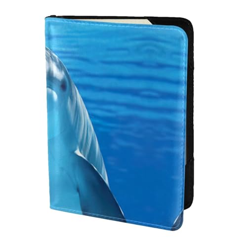 JIUTY Reisepasshülle aus Rindsleder, Motiv: Delphin mit einem Lächeln, für Damen und Herren, Reisepasshülle, Zubehör, Schwarz , Einheitsgröße von JIUTY