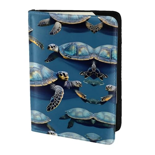 JIUTY Reisepasshülle aus Rindsleder, Motiv: Meeresschildkröte, Blau, für Damen und Herren, Reisepasshülle, Zubehör, Schwarz , Einheitsgröße von JIUTY
