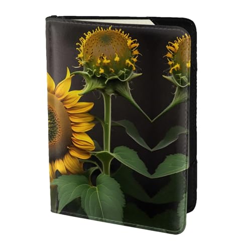 JIUTY Reisepasshülle aus Rindsleder, Motiv: Sonnenblumen im Unkraut, für Damen und Herren, Reisepasshülle, Zubehör, Schwarz , Einheitsgröße von JIUTY