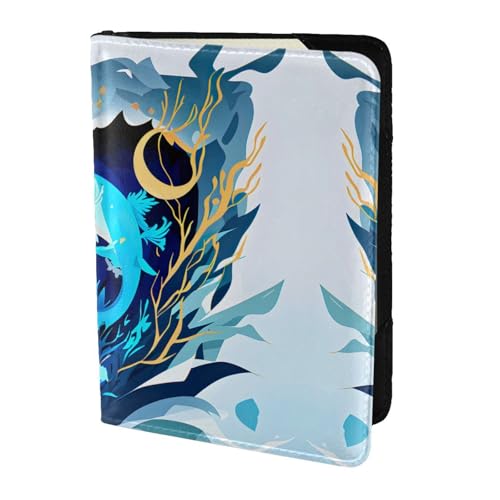 JIUTY Reisepasshülle aus Rindsleder, Motiv: Wal-Motiv, für Damen und Herren, Dunkelblau, Schwarz , Einheitsgröße von JIUTY