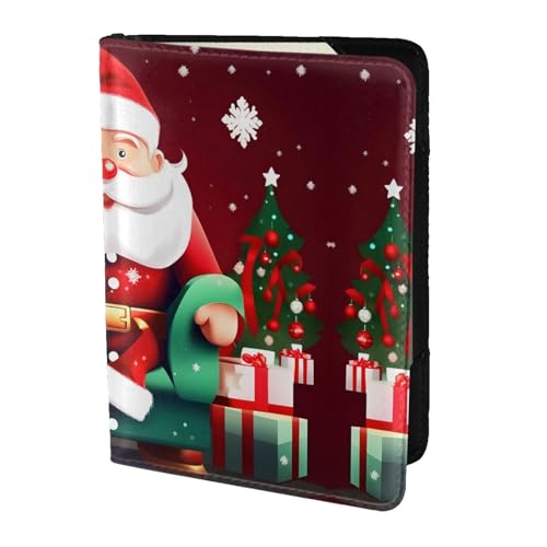 JIUTY Reisepasshülle aus Rindsleder, Motiv: Weihnachtsmann, Geschenk für Damen und Herren, Reisepasshülle, Zubehör für Reisedokumente, Schwarz , Einheitsgröße von JIUTY