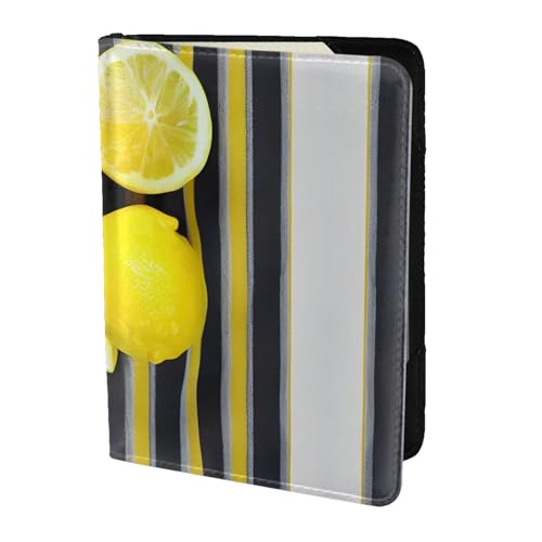 JIUTY Reisepasshülle aus Rindsleder, Motiv: Zitronenschale, gelbe Streifen, für Damen und Herren, Reisepasshülle, Zubehör, Schwarz , Einheitsgröße von JIUTY
