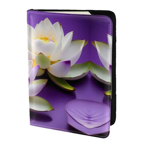 JIUTY Reisepasshülle aus Rindsleder mit Lotusblumen-Aufdruck, für Damen und Herren, Reisepasshülle, Zubehör für Reisedokumente, Schwarz , Einheitsgröße von JIUTY