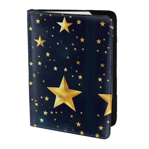 JIUTY Reisepasshülle aus Rindsleder mit Sternen-Motiv für Damen und Herren, Reisepasshülle, Reisedokumenten-Zubehör, Schwarz , Einheitsgröße von JIUTY