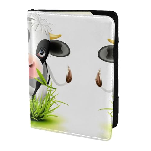 JIUTY Reisepasshülle aus Rindsleder mit niedlichem Kuhdruck, für Damen und Herren, Reisepasshülle, Zubehör für Reisedokumente, Schwarz , Einheitsgröße von JIUTY