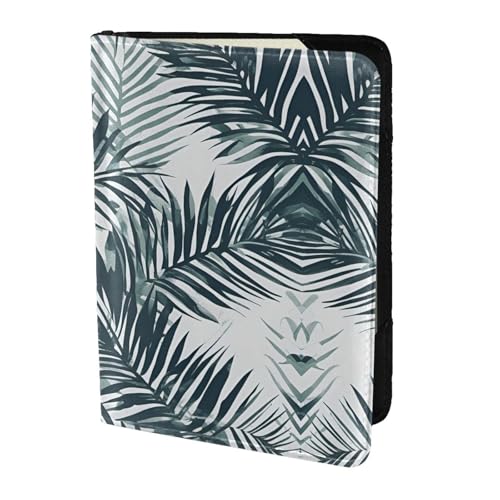 JIUTY Reisepasshülle aus Rindsleder mit transparentem Palmblatt-Muster, für Damen und Herren, Reisepasshülle, Zubehör für Reisedokumente, Schwarz , Einheitsgröße von JIUTY