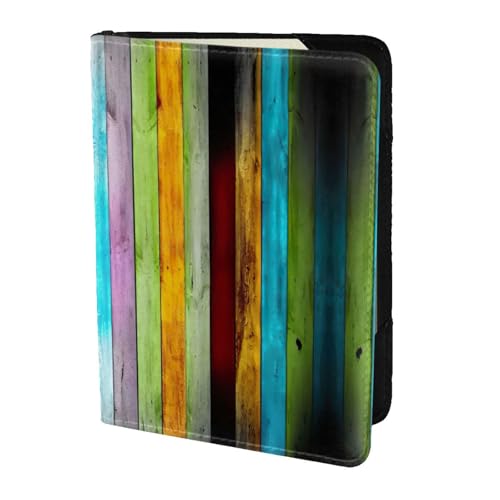 JIUTY Reisepasshülle aus buntem Holz, bedruckt, für Damen und Herren, Rindsleder, Reisepasshülle, Reisedokumenten-Zubehör, Schwarz , Einheitsgröße von JIUTY
