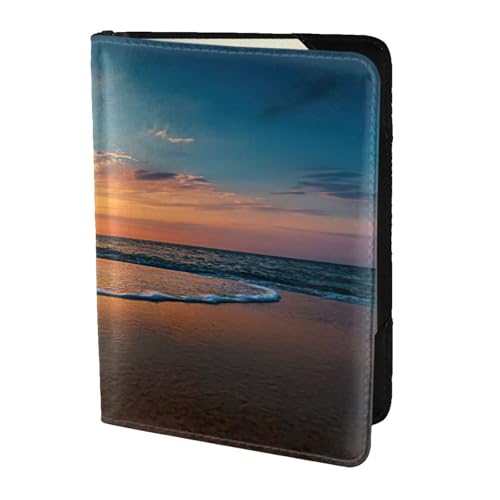 JIUTY Reisepasshülle für Damen und Herren, Rindsleder, Motiv: Sonnenuntergang, Reisedokumenten-Zubehör, Schwarz , Einheitsgröße von JIUTY