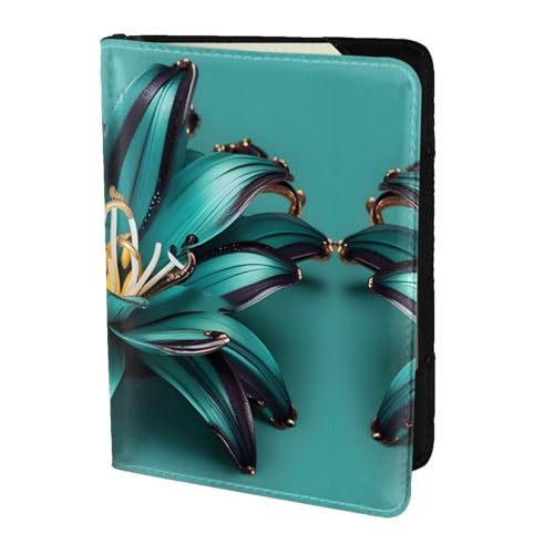 JIUTY Reisepasshülle für Damen und Herren, Rindsleder, Reisepasshülle, Reisedokumenten-Zubehör, Blaugrün, Schwarz , Einheitsgröße von JIUTY