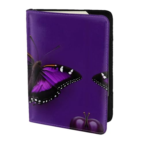 JIUTY Reisepasshülle für Damen und Herren, Rindsleder, Reisepasshülle, Reisedokumenten-Zubehör, Lila Pflaume, Schwarz , Einheitsgröße von JIUTY