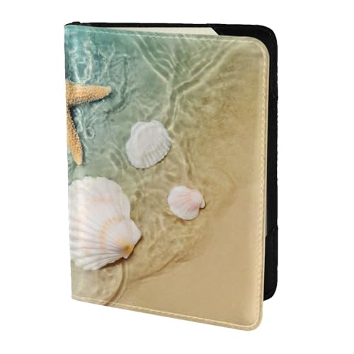 JIUTY Reisepasshülle für Damen und Herren, Rindsleder, Seestern, Jakobsmuschel, Schwarz , Einheitsgröße von JIUTY