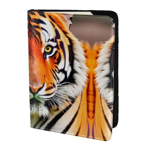 JIUTY Reisepasshülle für Damen und Herren, Rindsleder, gestreift, orangefarbenes Muster, Reisedokumenten-Zubehör, Schwarz , Einheitsgröße von JIUTY