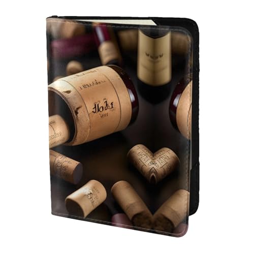 JIUTY Reisepasshülle für Weinflaschen, Kork-Druck, für Damen und Herren, Rindsleder, Reisepasshülle, Reisedokumenten-Zubehör, Schwarz , Einheitsgröße von JIUTY