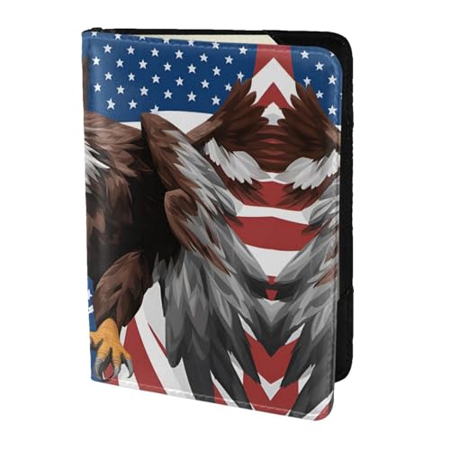 JIUTY Reisepasshülle mit Adler und USA-Flagge, für Damen und Herren, Rindsleder, Reisepasshülle, Reisedokumenten-Zubehör, Schwarz , Einheitsgröße von JIUTY