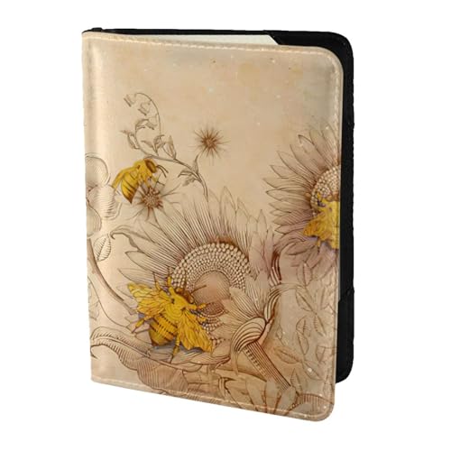 JIUTY Reisepasshülle mit Bienendruck, für Damen und Herren, Rindsleder, Reisepasshülle, Reisedokumenten-Zubehör, Schwarz , Einheitsgröße von JIUTY