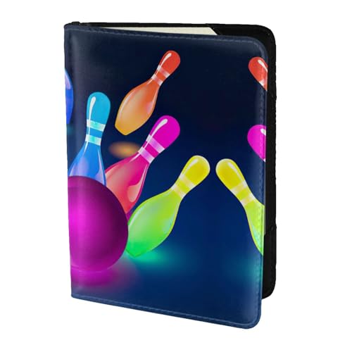 JIUTY Reisepasshülle mit Bowlingbällen für Damen und Herren, Rindsleder, Reisepasshülle, Reisedokumenten-Zubehör, Schwarz , Einheitsgröße von JIUTY