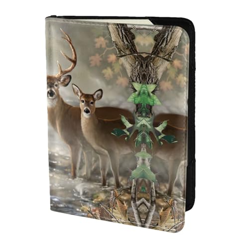 JIUTY Reisepasshülle mit Camouflage-Hirschdruck, für Damen und Herren, Rindsleder, Reisedokumenten-Zubehör, Schwarz , Einheitsgröße von JIUTY