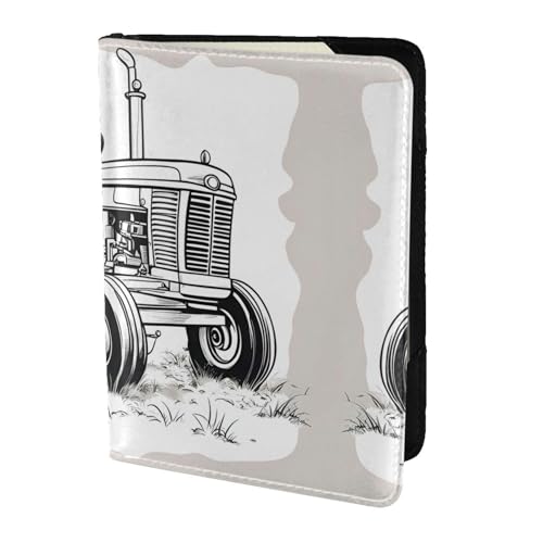 JIUTY Reisepasshülle mit Cartoon-Traktor-Druck, für Damen und Herren, Rindsleder, Reisepasshülle, Reisedokumenten-Zubehör, Schwarz , Einheitsgröße von JIUTY