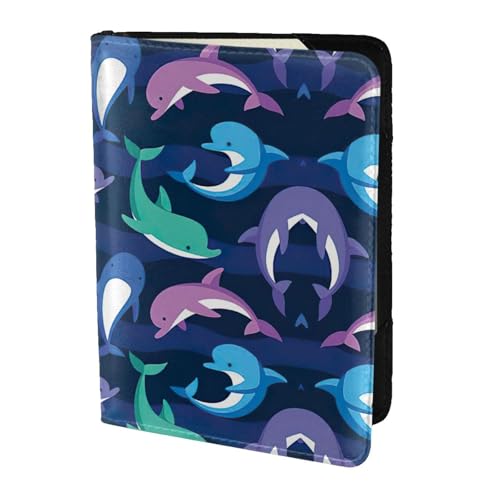 JIUTY Reisepasshülle mit Delfin-Druck, für Damen und Herren, Rindsleder, Reisepasshülle, Reisedokumenten-Zubehör, Schwarz , Einheitsgröße von JIUTY