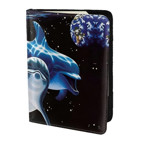 JIUTY Reisepasshülle mit Delfin-Erd-Druck, für Damen und Herren, Rindsleder, Reisepasshülle, Reisedokumenten-Zubehör, Schwarz , Einheitsgröße von JIUTY