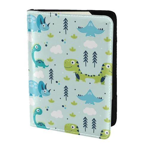 JIUTY Reisepasshülle mit Dinosaurier-Muster, für Damen und Herren, Rindsleder, Reisepasshülle, Reisedokumenten-Zubehör, Schwarz , Einheitsgröße von JIUTY
