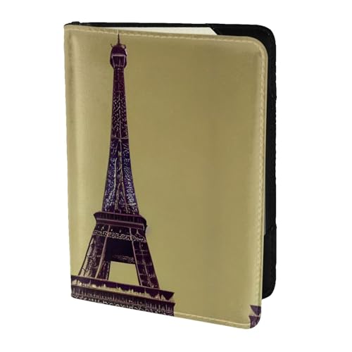 JIUTY Reisepasshülle mit Eiffelturm-Motiv, für Damen und Herren, Rindsleder, Reisepasshülle, Reisedokumenten-Zubehör, Schwarz , Einheitsgröße von JIUTY
