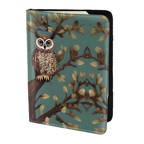 JIUTY Reisepasshülle mit Eulen-Motiv, für Damen und Herren, Rindsleder, Reisepasshülle, Reisedokumenten-Zubehör, Schwarz , Einheitsgröße von JIUTY