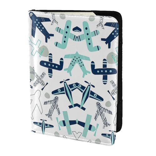 JIUTY Reisepasshülle mit Flugzeugdruck, für Damen und Herren, Rindsleder, Reisepasshülle, Reisedokumenten-Zubehör, Schwarz , Einheitsgröße von JIUTY