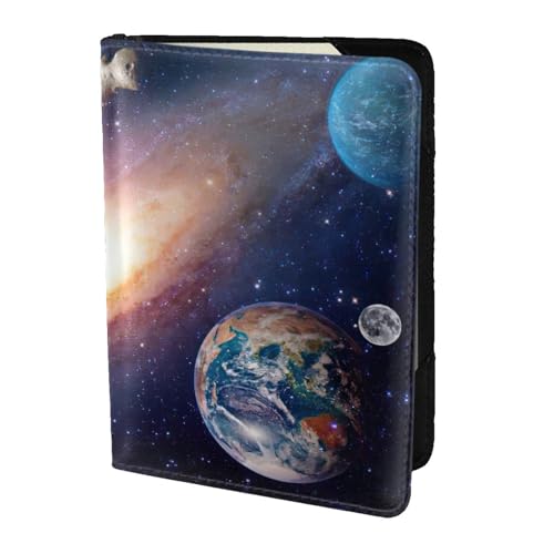 JIUTY Reisepasshülle mit Galaxie-Motiv, für Damen und Herren, Rindsleder, Reisedokumenten-Hülle, Zubehör, Schwarz , Einheitsgröße von JIUTY