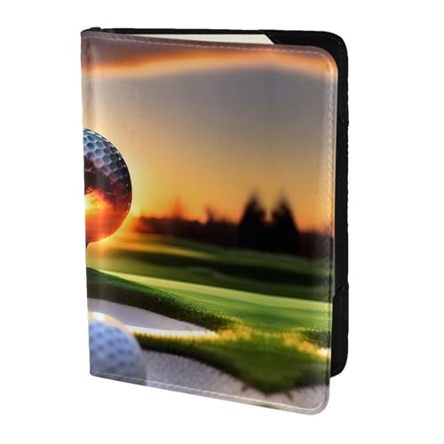 JIUTY Reisepasshülle mit Golf- und Rasendruck, für Damen und Herren, Rindsleder, Reisepasshülle, Reisedokumenten-Zubehör, Schwarz , Einheitsgröße von JIUTY