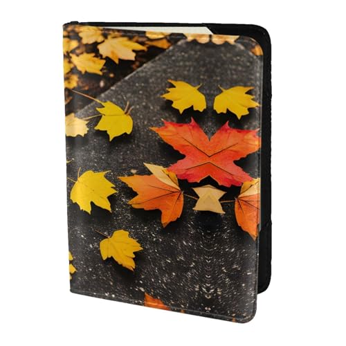 JIUTY Reisepasshülle mit Herbst-Kürbis-Druck, für Damen und Herren, Rindsleder, Reisepasshülle, Reisedokumenten-Zubehör, Schwarz , Einheitsgröße von JIUTY
