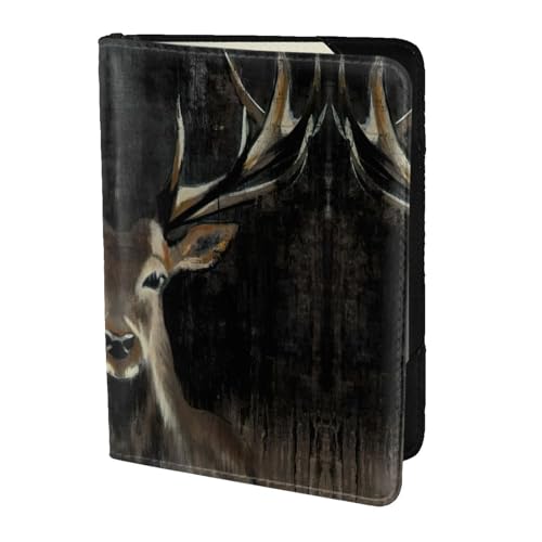 JIUTY Reisepasshülle mit Hirschdruck, für Damen und Herren, Rindsleder, Reisedokumenten-Zubehör, Schwarz , Einheitsgröße von JIUTY
