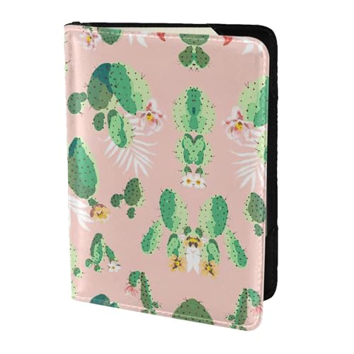 JIUTY Reisepasshülle mit Kaktusmuster für Damen und Herren, Rindsleder, Reisepasshülle, Reisedokumenten-Zubehör, Schwarz , Einheitsgröße von JIUTY
