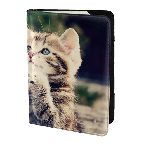 JIUTY Reisepasshülle mit Katzendruck, für Damen und Herren, Rindsleder, Reisepasshülle, Reisedokumenten-Zubehör, Schwarz , Einheitsgröße von JIUTY