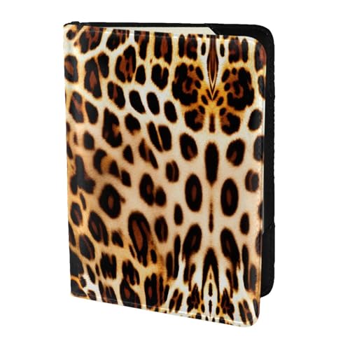 JIUTY Reisepasshülle mit Leopardenmuster für Damen und Herren, Rindsleder, Reisepasshülle, Reisedokumenten-Zubehör, Schwarz , Einheitsgröße von JIUTY