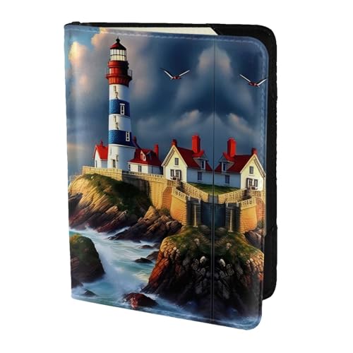 JIUTY Reisepasshülle mit Leuchtturm-Motiv, für Damen und Herren, Rindsleder, Reisepasshülle, Reisedokumenten-Zubehör, Schwarz , Einheitsgröße von JIUTY